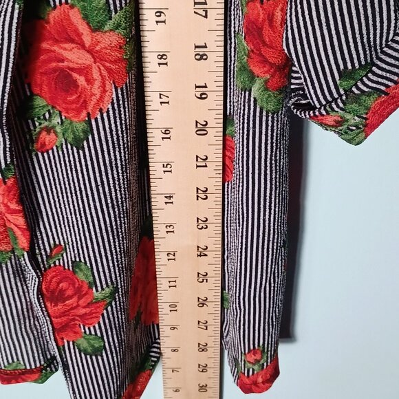 Poof! Open Front Top Womens Large Roses Striped Made in USA Feminine - Picture 5 of 9